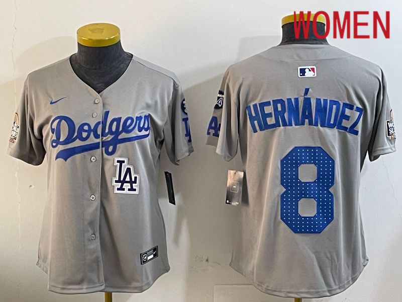 Women Los Angeles Dodgers 8 Hernandez Grey Game 2024 Nike MLB Jersey style 1205